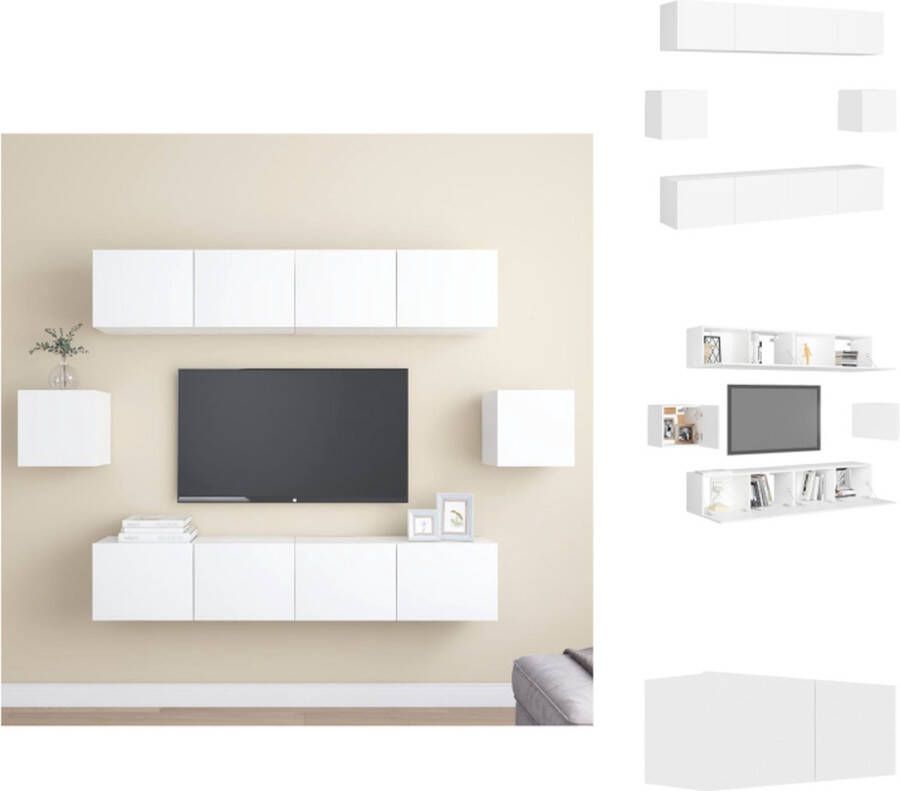 VidaXL TV Meubelset Wandmontage Wit 4x 80 x 30 x 30 cm 2x 30.5 x 30 x 30 cm Kast