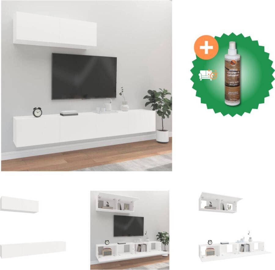 VidaXL Televisiekastenset Klassiek Design Wandgemonteerd Voldoende Opbergruimte Wit Hout 1x 57x34.5x40cm 2x 40x34.5x60cm Kast Inclusief Houtreiniger en verfrisser