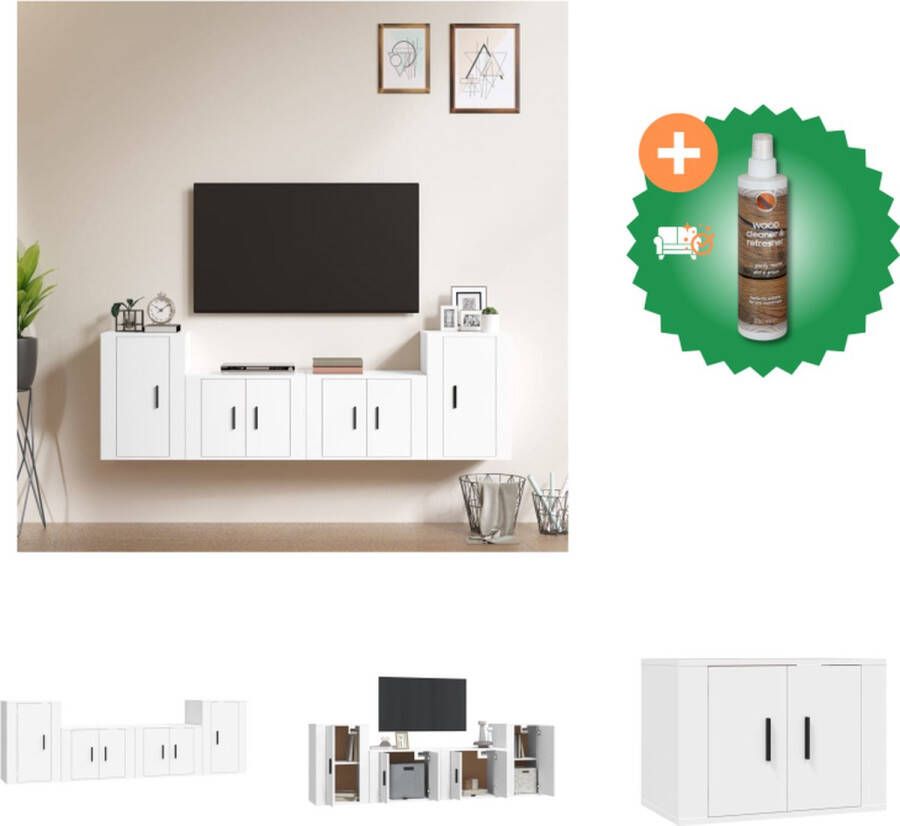 VidaXL TV-meubelset Klassiek design Wandgemonteerd Hoge kwaliteit Wit 4 stuks (57x34.5x40cm 40x34.5x80cm) Kast Inclusief Houtreiniger en verfrisser - Foto 3