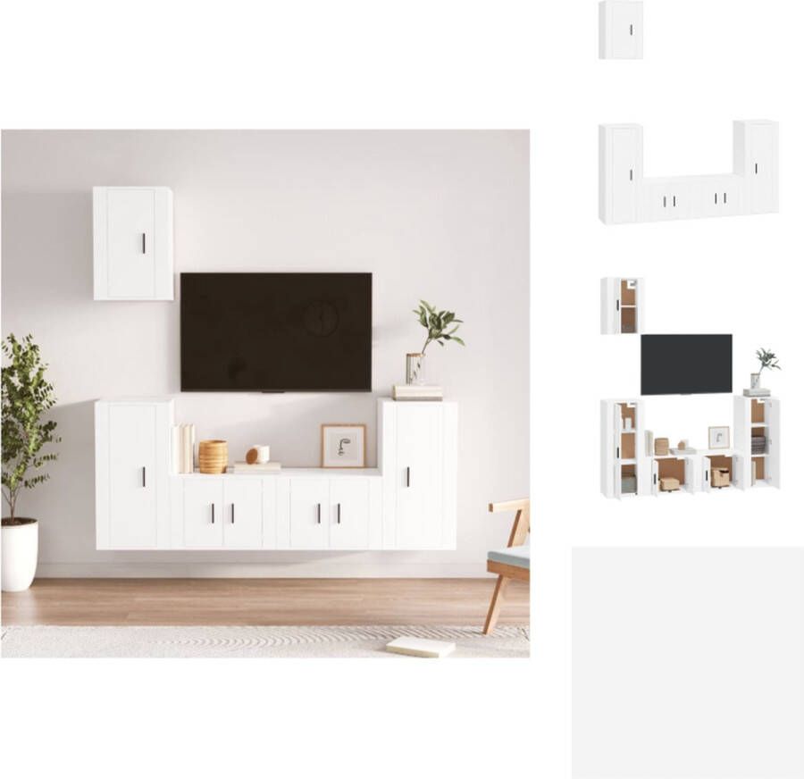 VidaXL TV-meubelset klassiek design voldoende opbergruimte wandgemonteerd praktische deuren wit bewerkt hout 1x 60x30x30 cm 2x 100x30x30 cm 2x 80x30x30 cm Kast