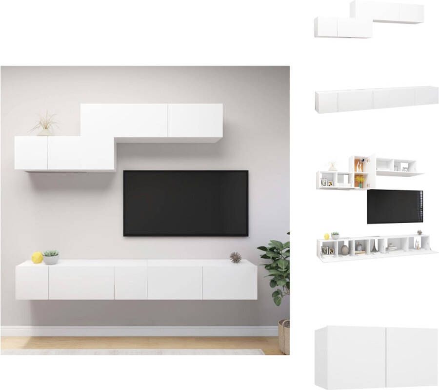 VidaXL Tv-kastenset Tv-kastensets Tv-kasten Tv-meubelset 6-delige Tv-meubelset bewerkt hout wit - Foto 1