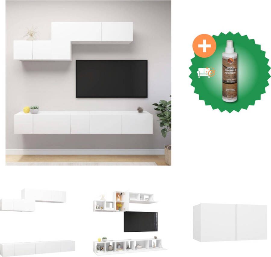 VidaXL Televisiewandmeubel naam Tv-meubelset- aantal meubels hoofdmeubel Kleur- wit Materiaal- spaanplaat Kast Inclusief Houtreiniger en verfrisser - Foto 4