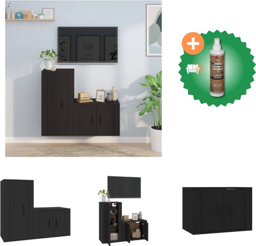 VidaXL Televisiekastenset Klassiek design Hoge kwaliteit Voldoende opbergruimte Wandgemonteerd Stofvrije deuren Zwart Hout 57x34.5x40 cm 40x34.5x60 cm Kast Inclusief Houtreiniger en verfrisser - Foto 4