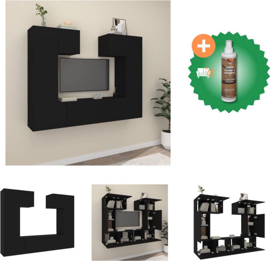 VidaXL Televisiemeubelset Klassiek Design Stevig Bewerkt Hout Voldoende Opbergruimte Wandgemonteerd Kleur- Zwart 3x 60x30x30 cm 1x 30.5x30x60 cm 2x 100x30x30 cm Kast Inclusief Houtreiniger en verfrisser - Foto 3