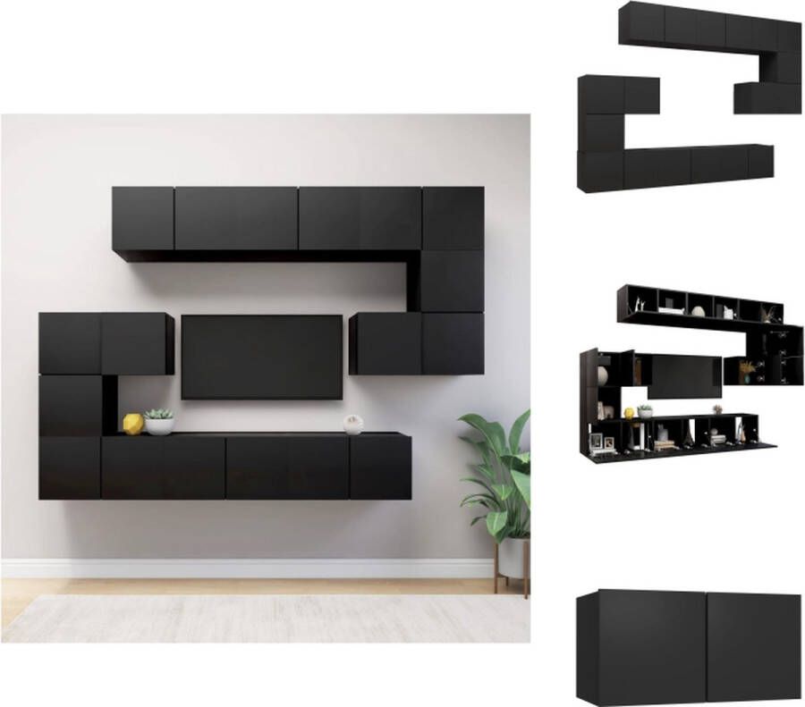VidaXL Tv-kastenset Tv-kastensets Tv-kasten Tv-meubelset 10-delige Tv-meubelset bewerkt hout zwart - Foto 2