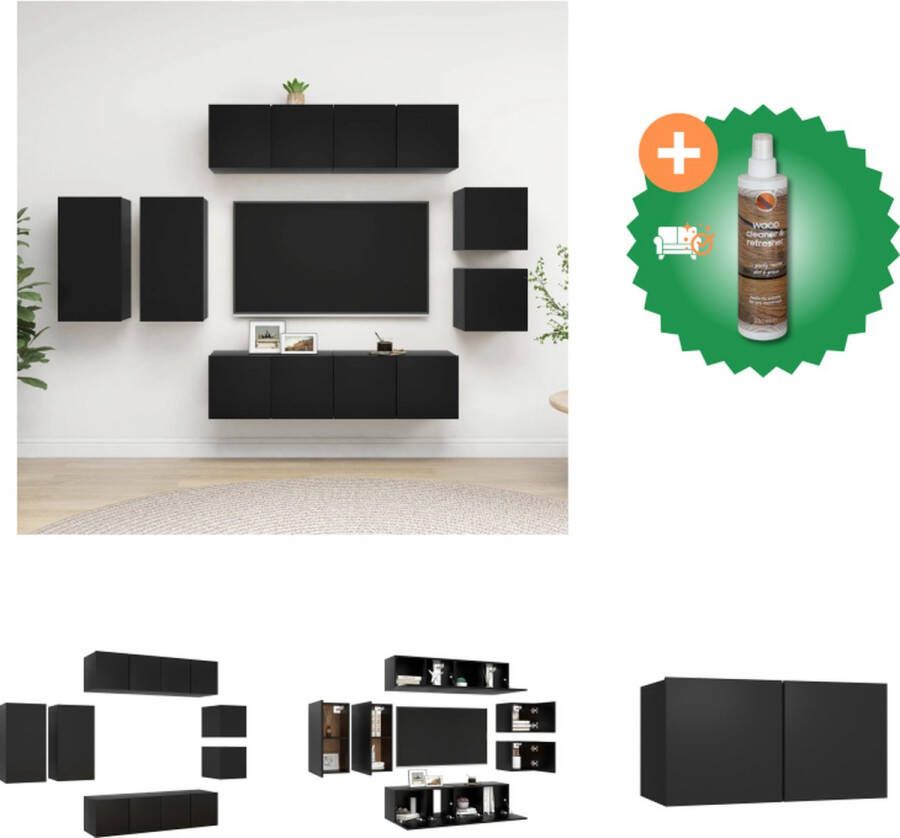 VidaXL TV-meubelset Montana Wandbevestiging Zwart Spaanplaat 80x30x30cm 60x30x30cm 30.5x30x30cm Kast Inclusief Houtreiniger en verfrisser - Foto 3