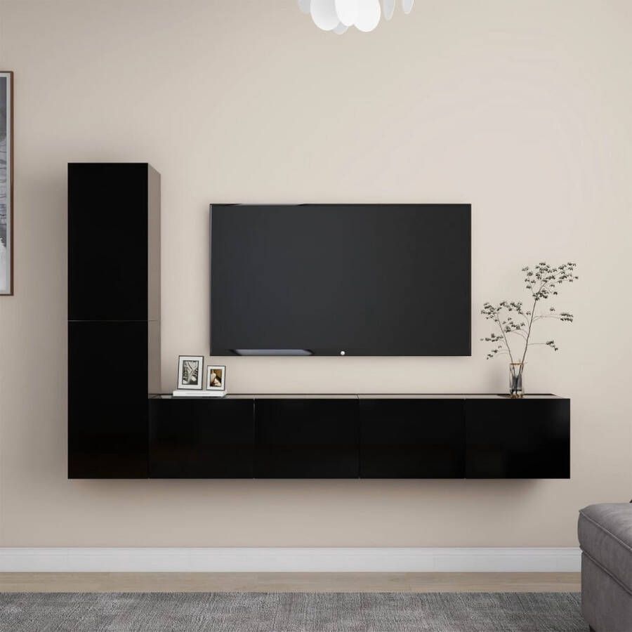 VidaXL TV Meubelset Zwart Spaanplaat 80x30x30 cm 30.5x30x60 cm Wandmontage Kast - Foto 2