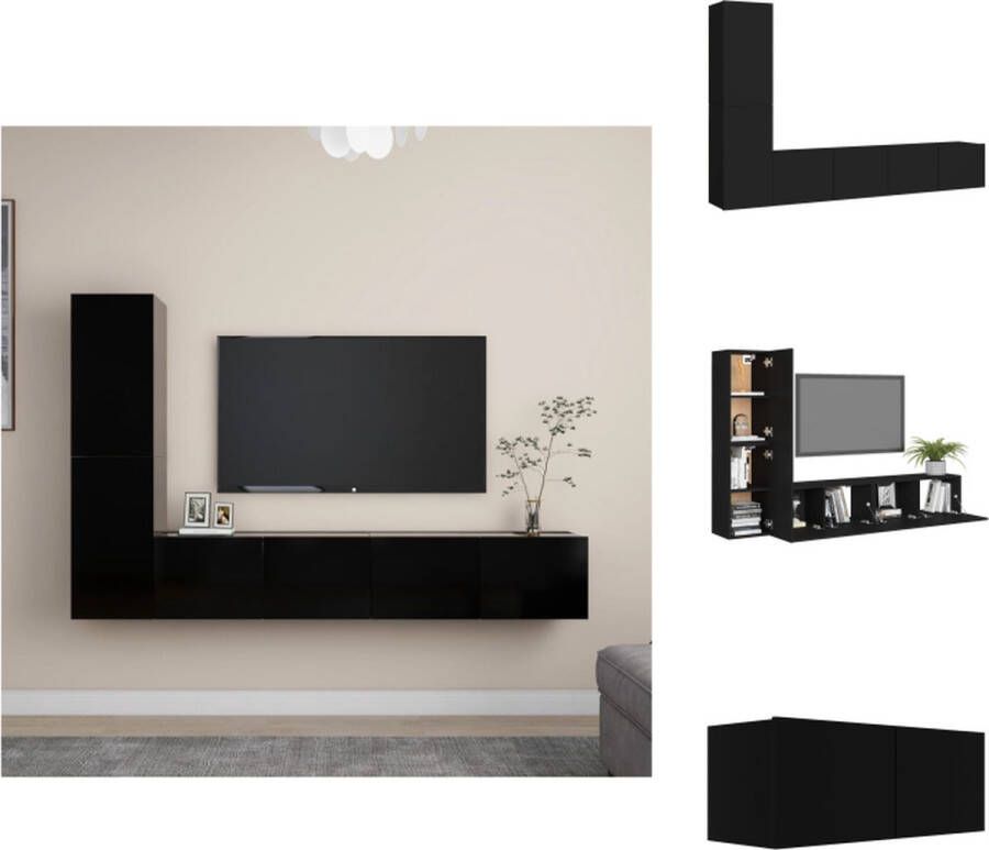 VidaXL TV Meubelset Zwart Spaanplaat 80x30x30 cm 30.5x30x60 cm Wandmontage Kast - Foto 1