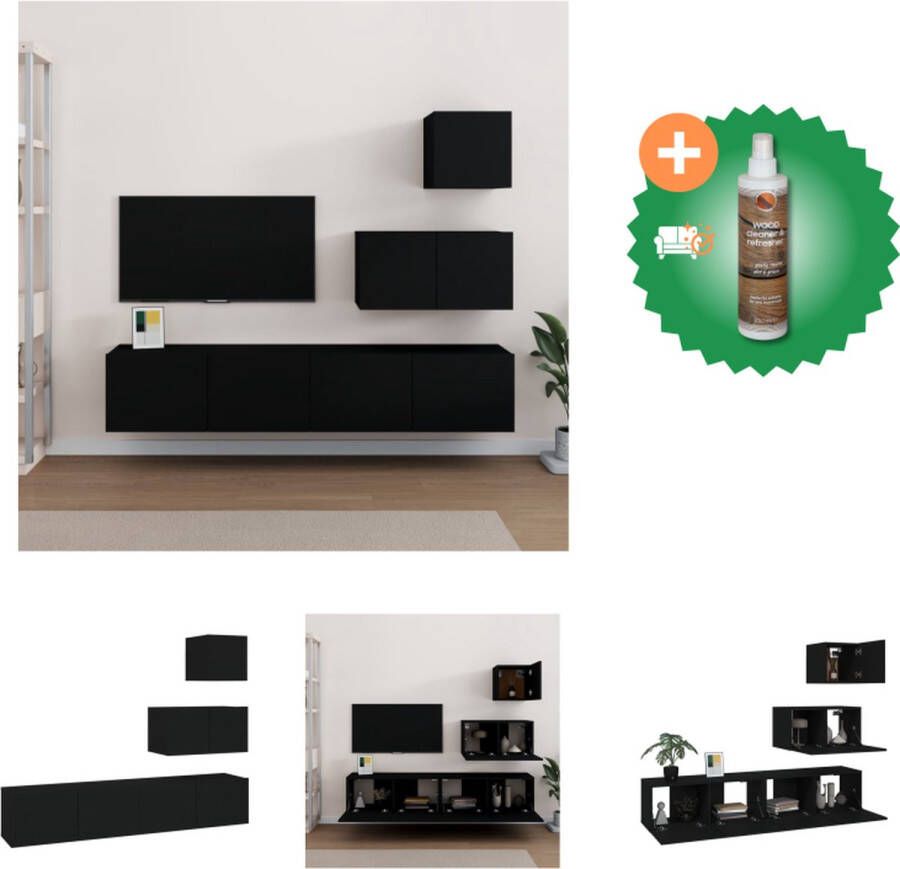 VidaXL TV-meubelset Zwarte bewerkt hout 30.5 x 30 x 30 cm 60 x 30 x 30 cm 80 x 30 x 30 cm (B x D x H) Wandmontage ontwerp Kast Inclusief Houtreiniger en verfrisser - Foto 7