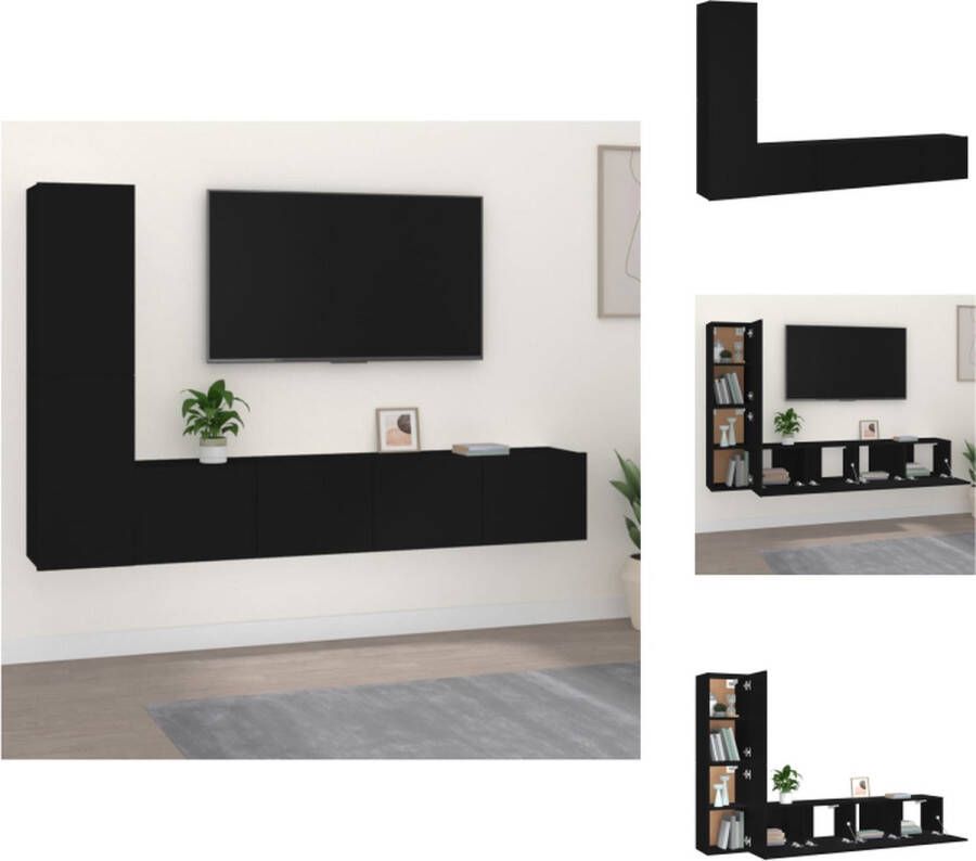 VidaXL TV-meubelset Zwarte bewerkte houten televisiemeubels 80 x 30 x 30 cm en 30.5 x 30 x 60 cm Opbergruimte Kast