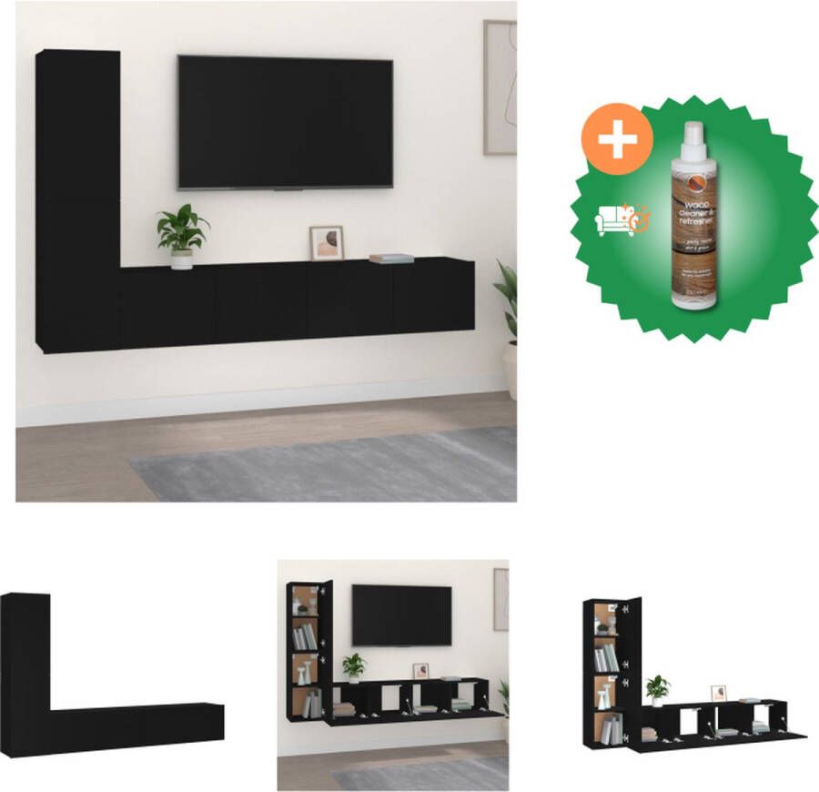 VidaXL TV-meubelset Zwarte bewerkt hout 30.5 x 30 x 30 cm 60 x 30 x 30 cm 80 x 30 x 30 cm (B x D x H) Wandmontage ontwerp Kast Inclusief Houtreiniger en verfrisser