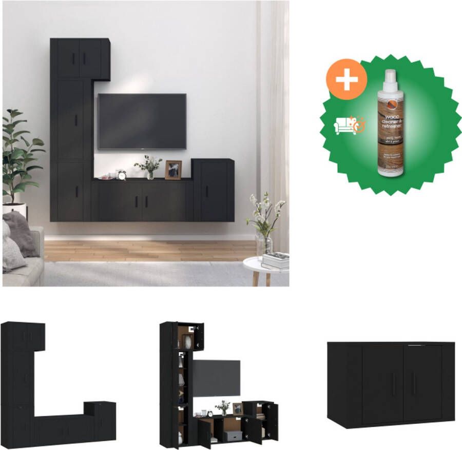 VidaXL TV-meubelset zwarte klassieke televisiekast wandgemonteerd maten hoogwaardig bewerkt hout Kast Inclusief Houtreiniger en verfrisser