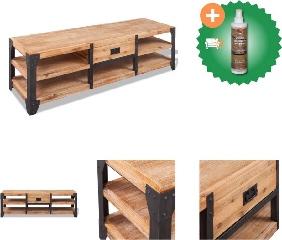 VidaXL TV-standaard Industrieel 140x40x45 cm Acaciahout Zwart Bruin Kast Inclusief Houtreiniger en verfrisser
