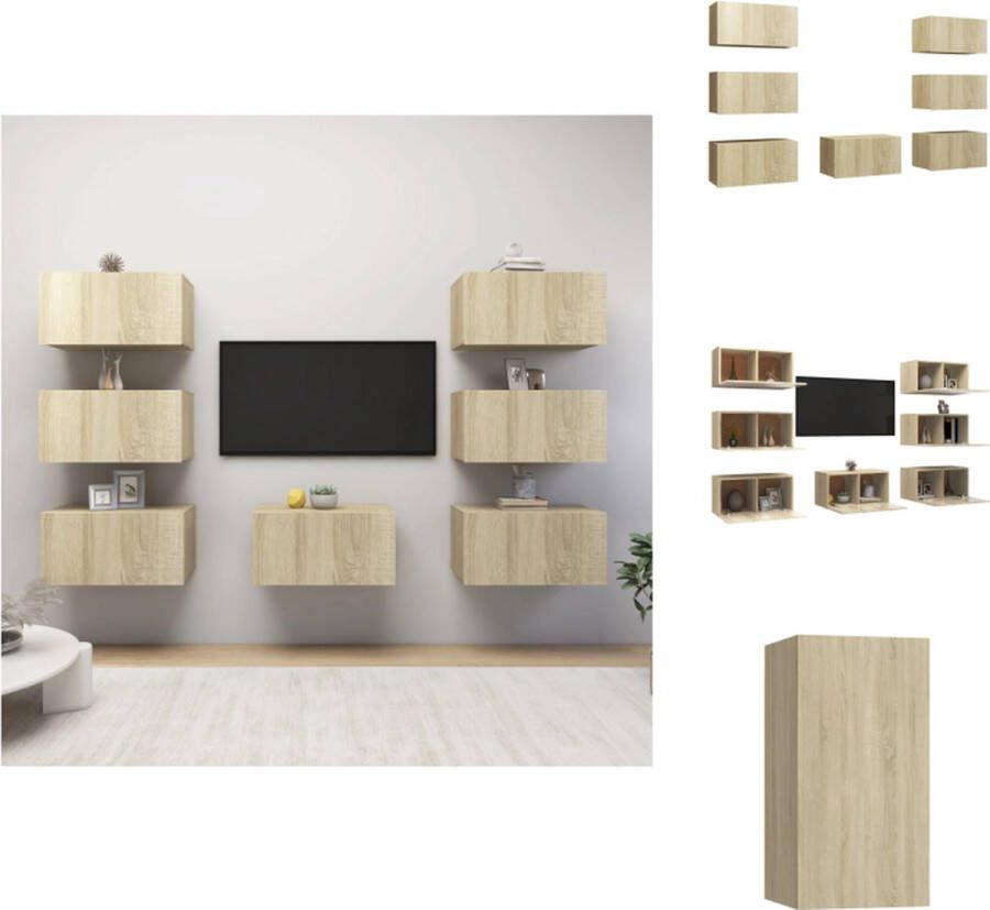 VidaXL Tv-kast Tv-kasten Televisiekast Televisiekasten Tv-meubelen 7 st 30 5x30x60 cm bewerkt hout sonoma eikenkleurig