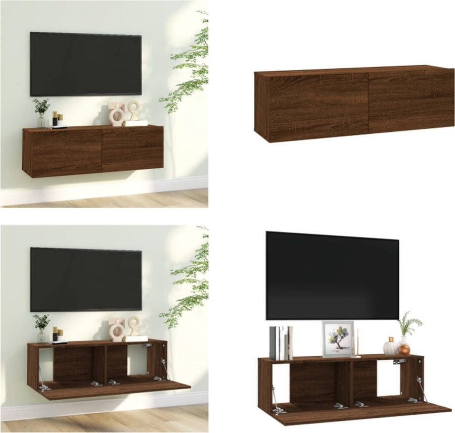 VidaXL Tv-wandmeubel 100x30x30 cm bewerkt hout bruineikenkleurig Tv-muurkast Tv-muurkasten Tv-steun Tv-meubel