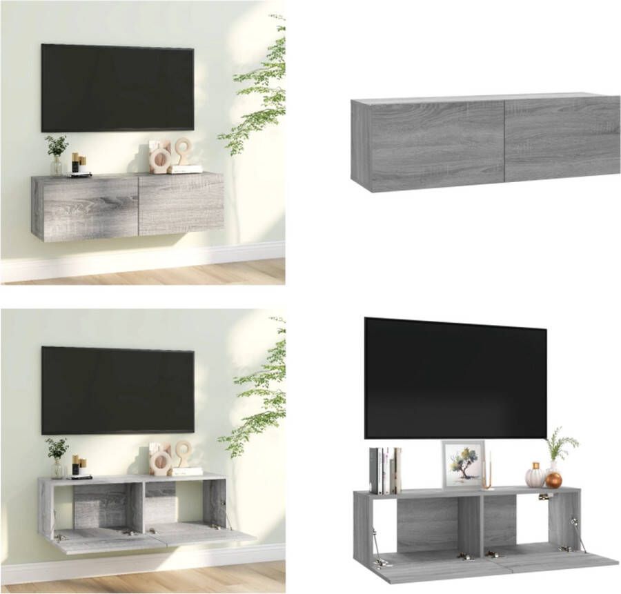 VidaXL Tv-wandmeubel 100x30x30 cm bewerkt hout grijs sonoma eikenkleur Tv-muurkast Tv-muurkasten Tv-steun Tv-meubel