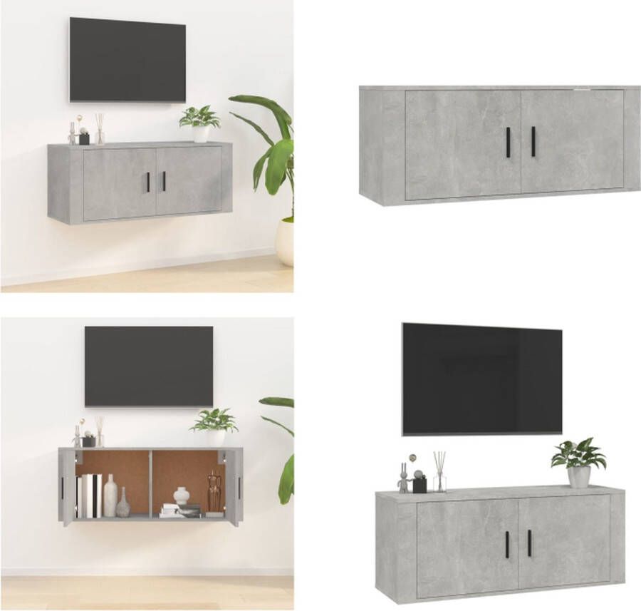 VidaXL Tv-wandmeubel 100x34-5x40 cm betongrijs Tv-kast Tv-kasten Tv-wandmeubel Televisiekast