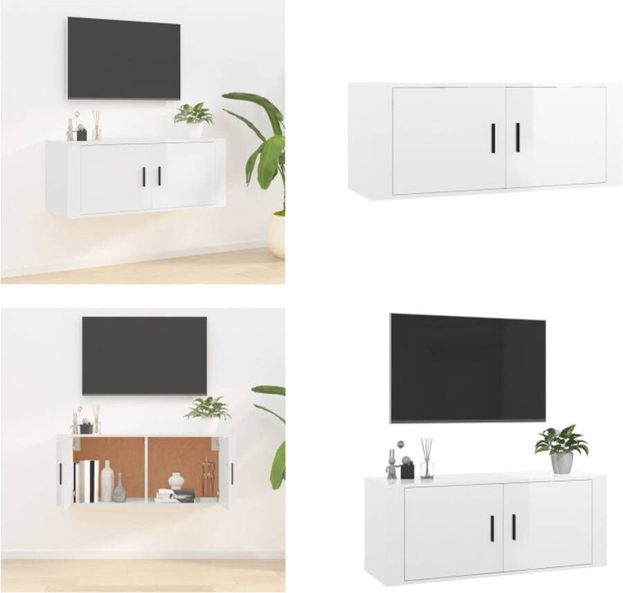 vidaXL Tv-wandmeubel 100x34-5x40 cm hoogglans wit Tv-kast Tv-kasten Tv-wandmeubel Televisiekast