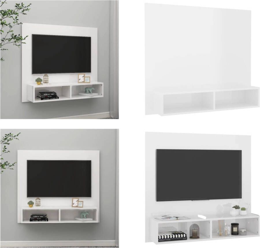 VidaXL Tv-wandmeubel 102x23-5x90 cm spaanplaat hoogglans wit Tv-wandmeubel Tv-wandmeubels Tv-wandkast Tv-wandkasten