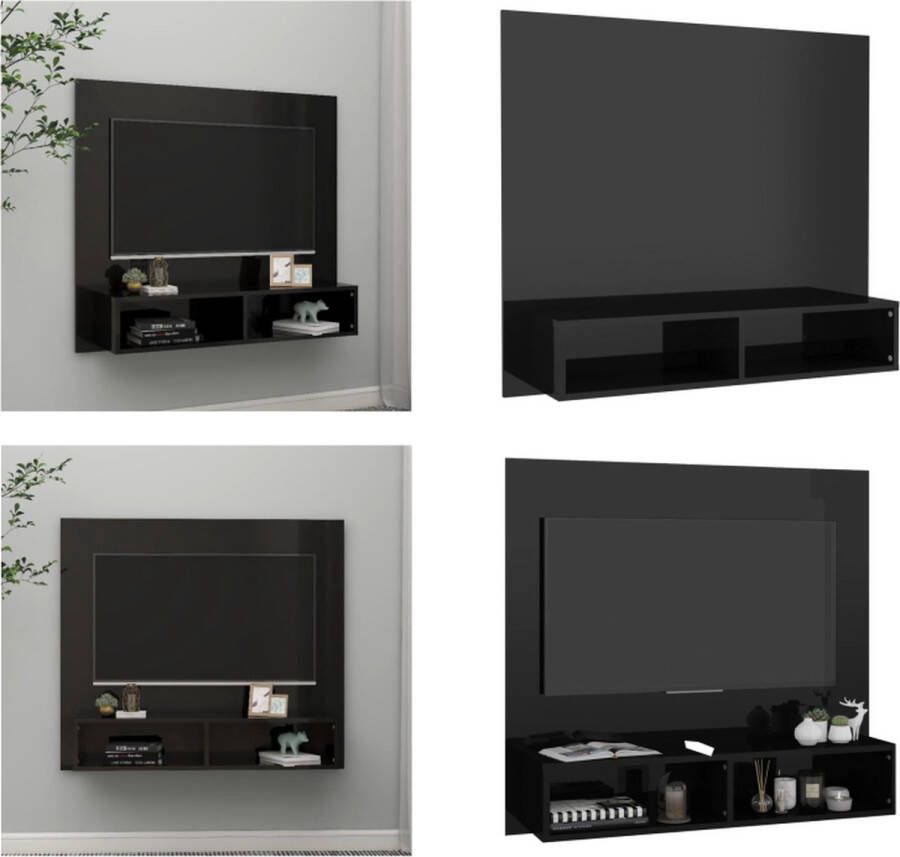 VidaXL Tv-wandmeubel 102x23-5x90 cm spaanplaat hoogglans zwart Tv-wandmeubel Tv-wandmeubels Tv-wandkast Tv-wandkasten