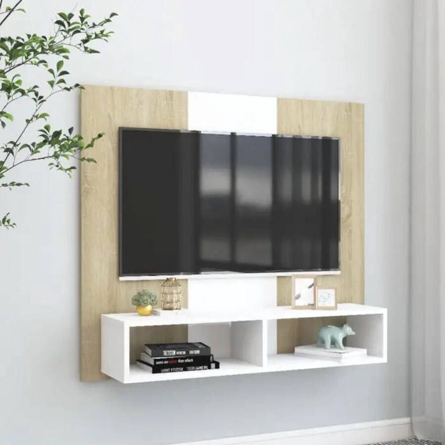 VidaXL -Tv-wandmeubel-102x23 5x90-cm-spaanplaat-wit-sonoma-eikenkleurig