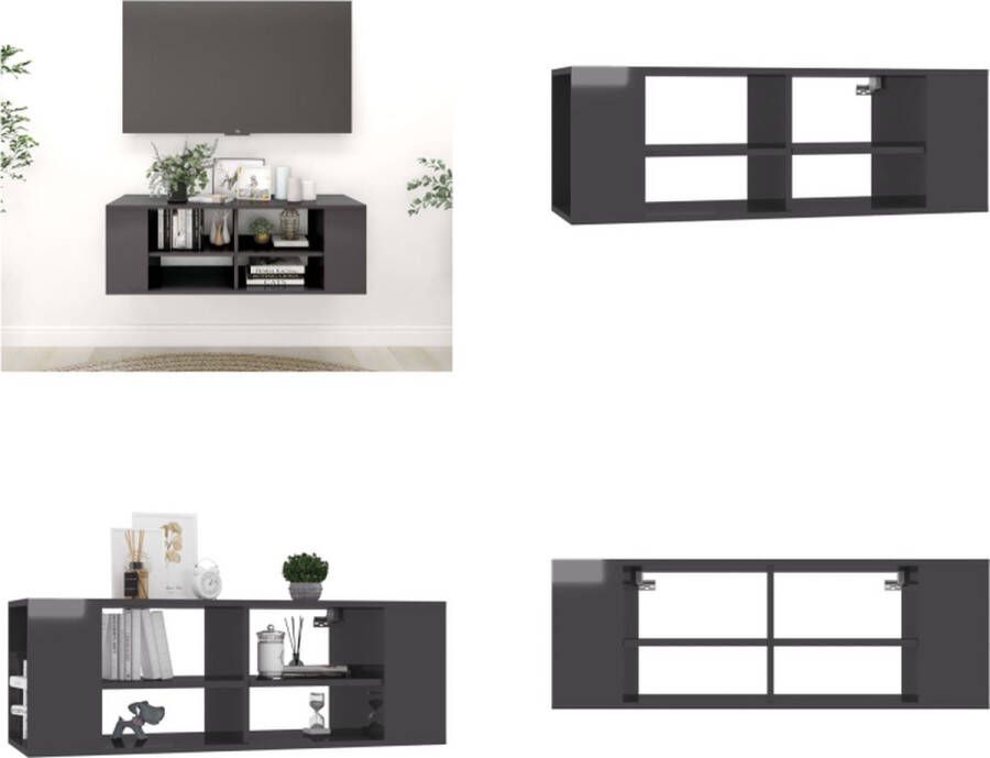 vidaXL Tv-wandmeubel 102x35x35 cm spaanplaat hoogglans grijs Tv-kast Tv-kasten Televisiekast Televisiekasten