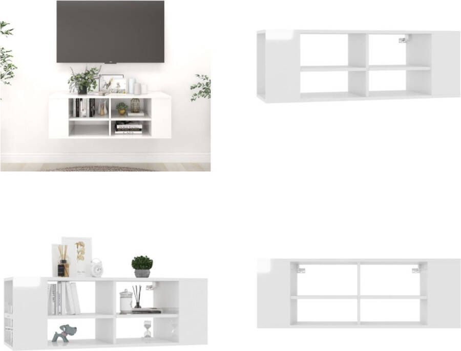 VidaXL Tv-wandmeubel 102x35x35 cm bewerkt hout hoogglans wit Tv-kast Tv-kasten Televisiekast Televisiekasten