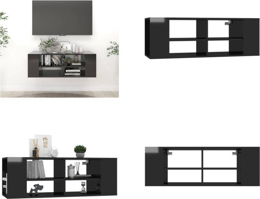 VidaXL Tv-wandmeubel 102x35x35 cm bewerkt hout hoogglans zwart Tv-kast Tv-kasten Televisiekast Televisiekasten