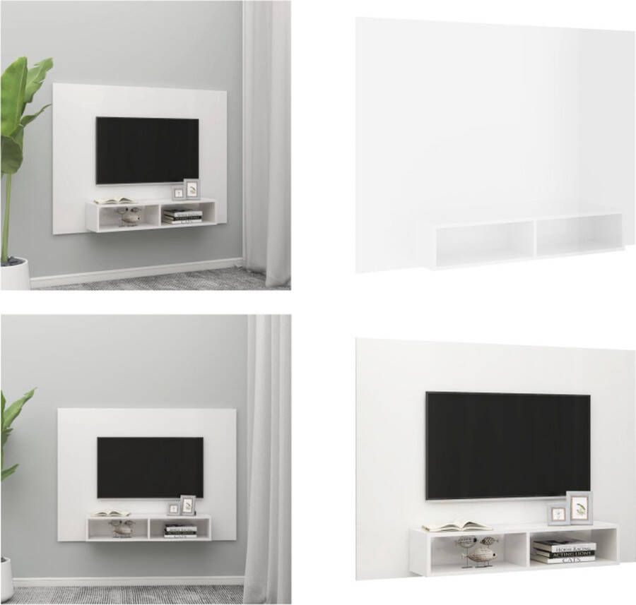 VidaXL Tv-wandmeubel 135x23-5x90 cm spaanplaat hoogglans wit Tv-wandmeubel Tv-wandmeubels Tv-wandkast Tv-wandkasten