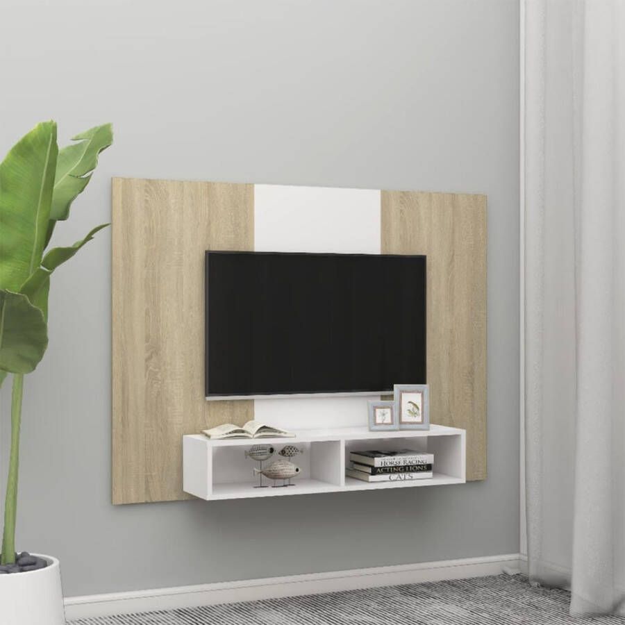 VidaXL -Tv-wandmeubel-135x23 5x90-cm-spaanplaat-wit-sonoma-eikenkleurig