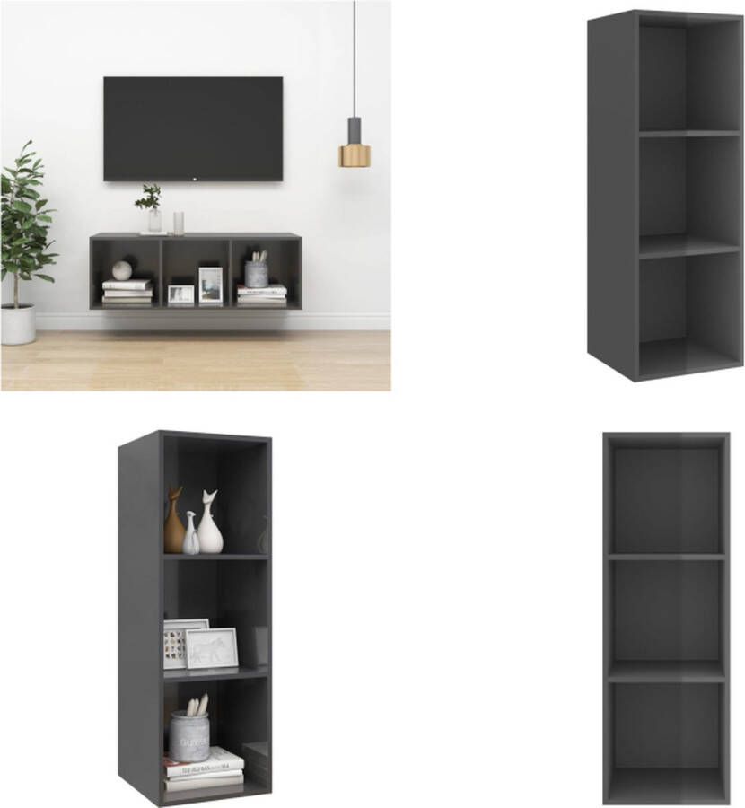 VidaXL Tv-wandmeubel 37x37x107 cm bewerkt hout hoogglans grijs Tv-kast Tv-kasten Televisiekast Televisiekasten