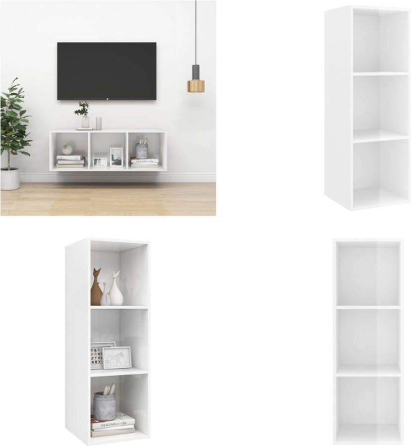 vidaXL Tv-wandmeubel 37x37x107 cm spaanplaat hoogglans wit Tv-kast Tv-kasten Televisiekast Televisiekasten