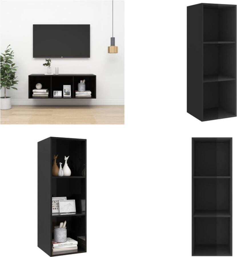 VidaXL Tv-wandmeubel 37x37x107 cm bewerkt hout hoogglans zwart Tv-kast Tv-kasten Televisiekast Televisiekasten