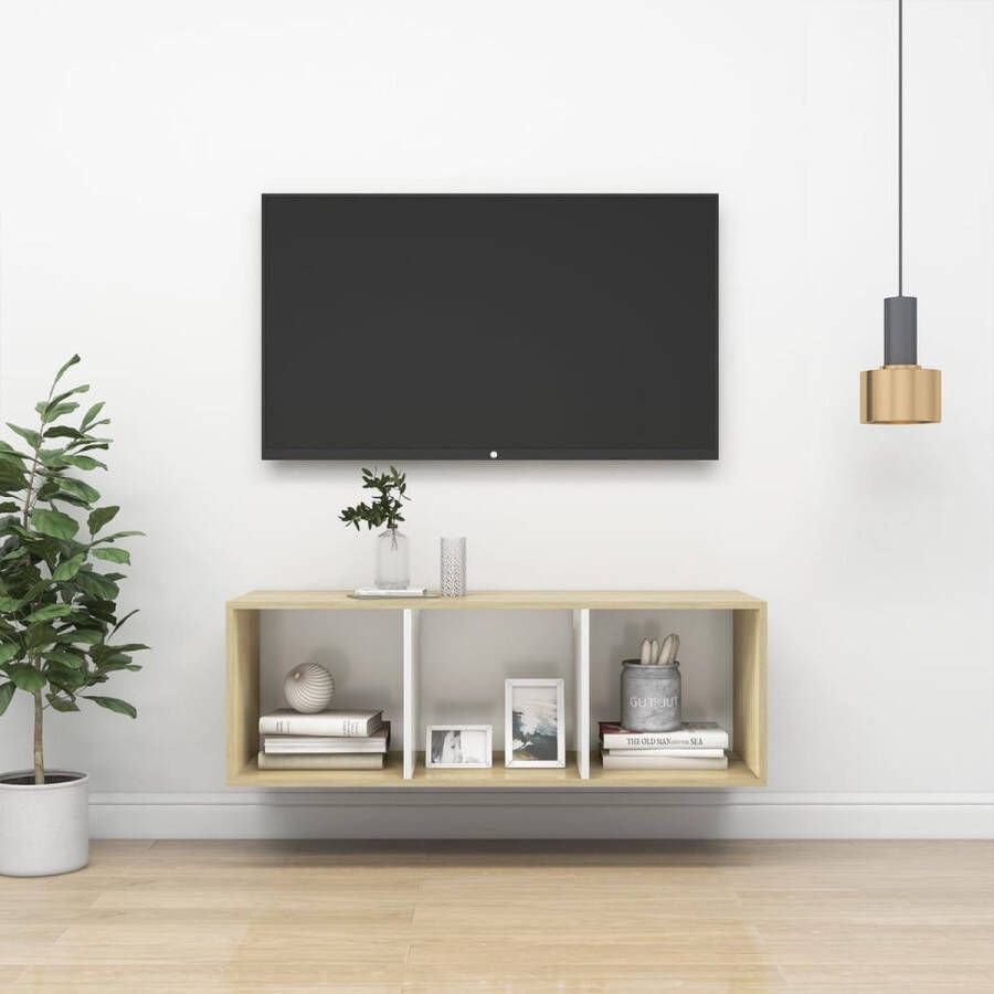 VidaXL -Tv-wandmeubel-37x37x107-cm-bewerkt-hout-sonoma-eikenkleurig-wit - Foto 1