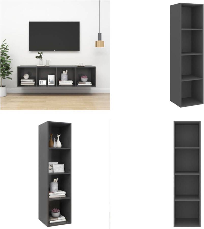 VidaXL Tv-wandmeubel 37x37x142 5 cm bewerkt hout grijs Tv-kast Tv-kasten Televisiekast Televisiekasten