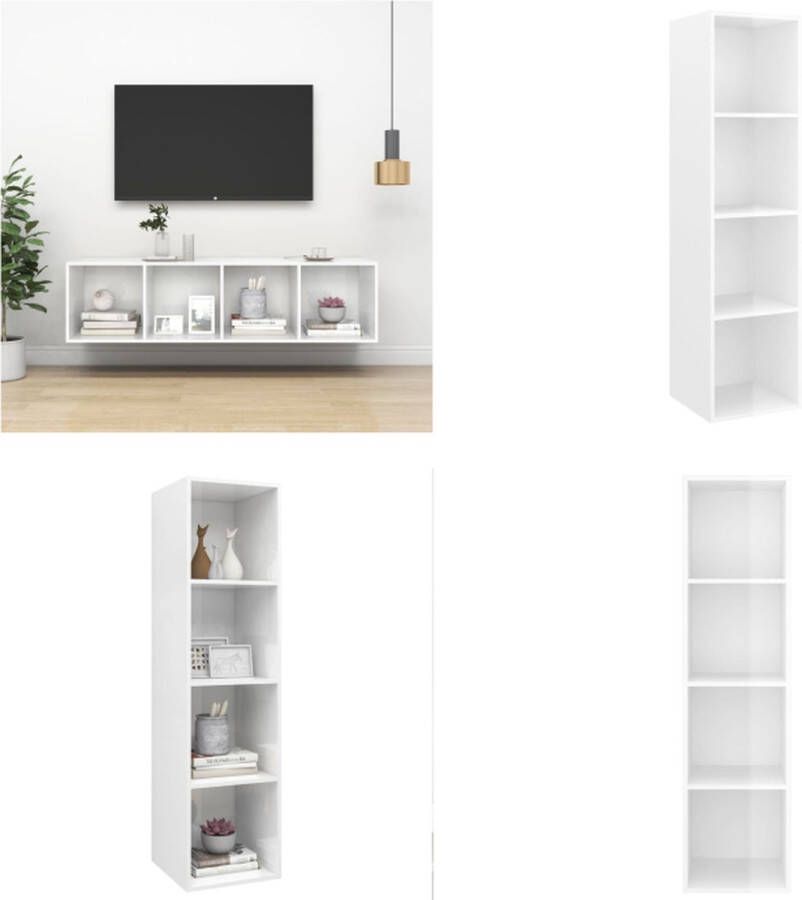 VidaXL Tv-wandmeubel 37x37x142 5 cm bewerkt hout hoogglans wit Tv-kast Tv-kasten Televisiekast Televisiekasten