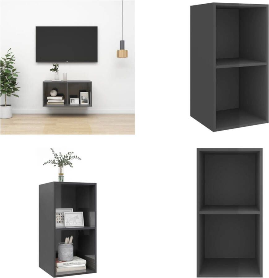 VidaXL Tv-wandmeubel 37x37x72 cm spaanplaat hoogglans grijs Tv-kast Tv-kasten Televisiekast Televisiekasten