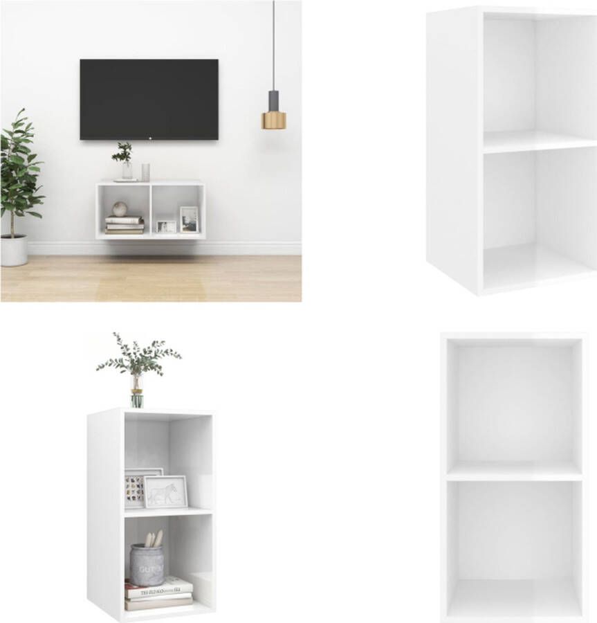 vidaXL Tv-wandmeubel 37x37x72 cm spaanplaat hoogglans wit Tv-kast Tv-kasten Televisiekast Televisiekasten