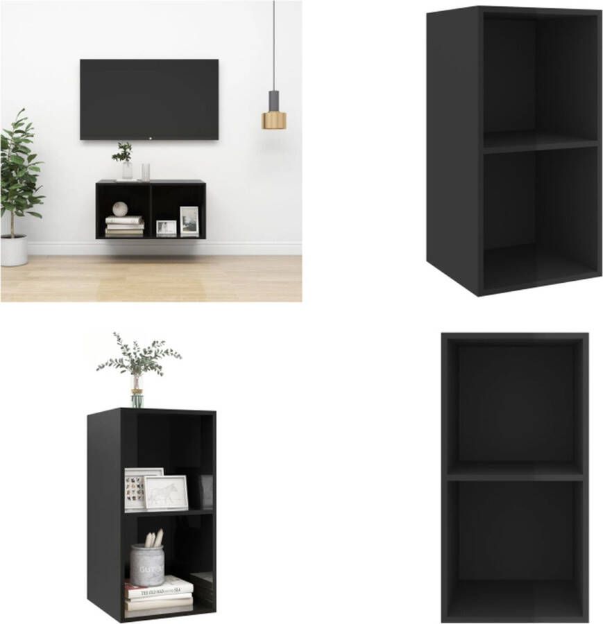 VidaXL Tv-wandmeubel 37x37x72 cm bewerkt hout hoogglans zwart Tv-kast Tv-kasten Televisiekast Televisiekasten