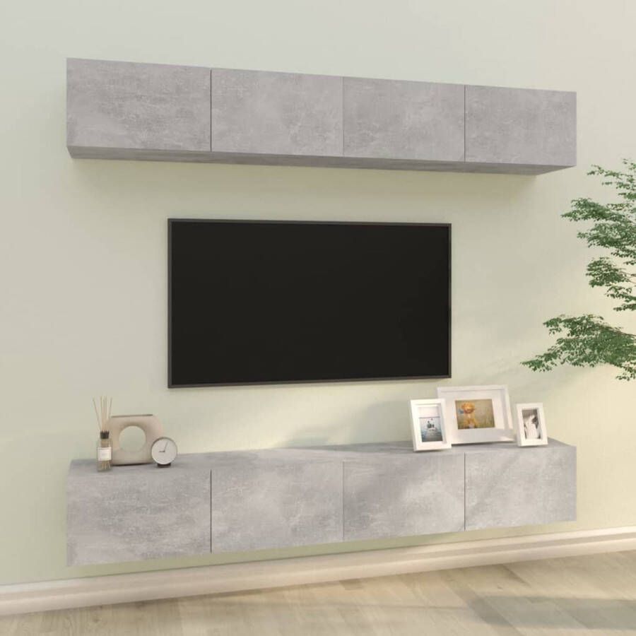 VidaXL Tv-kast Tv-kasten Tv-meubel Met LED-verlichting Tv-wandmeubels 4 st 100x30x30 cm betongrijs - Foto 3