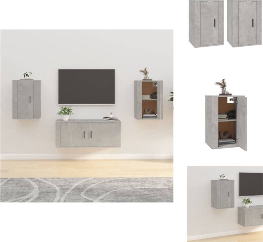 VidaXL Tv-kast Tv-kasten Televisiekast Bijzetkast Tv-wandmeubels 2 st 40x34 5x60 cm betongrijs - Foto 3