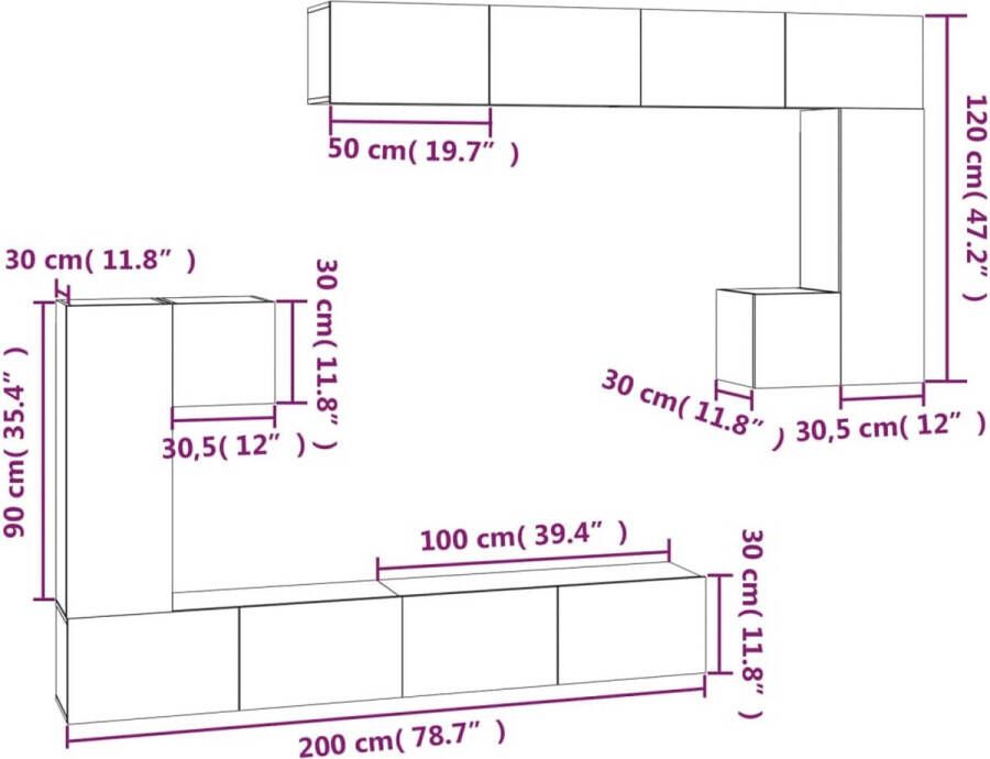 VidaXL -Tv-wandmeubel-bewerkt-hout-betongrijs - Foto 3