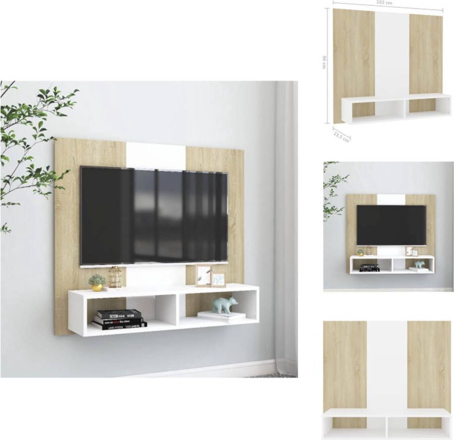 VidaXL TV-wandmeubel Hifi-kast 102 x 23.5 x 90 cm wit en sonoma eiken Kast