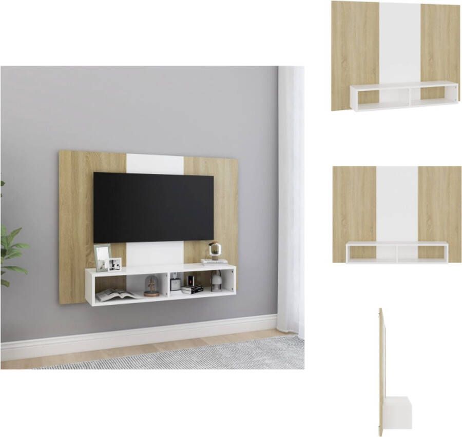 VidaXL TV-wandmeubel Hifi-kast Wit en sonoma eiken 120 x 23.5 x 90 cm Montage vereist Kast