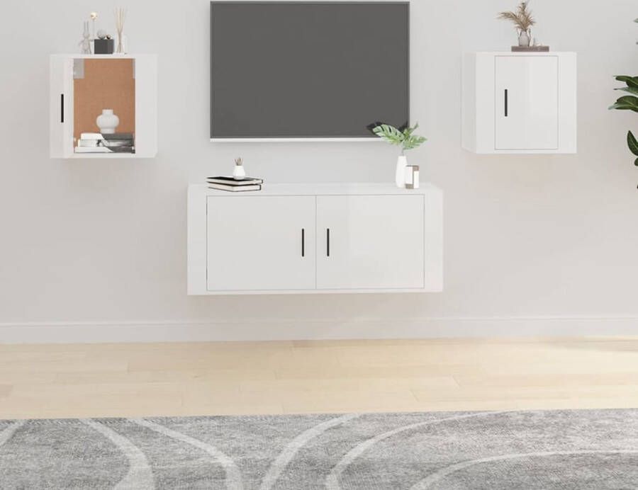 VidaXL Tv-kast Tv-kasten Televisiekast Bijzetkast Tv-wandmeubels 2 st 40x34 5x40 cm hoogglans wit - Foto 2