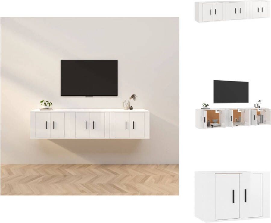VidaXL Tv-kast Tv-kasten Tv-wandmeubel Televisiekast Tv-wandmeubels 3 st 57x34-5x40 cm hoogglans wit - Foto 2
