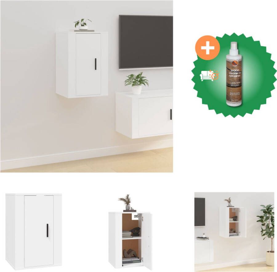 VidaXL TV-Wandmeubel Klassiek design Tv-kast met opbergruimte Wandgemonteerd Multifunctioneel 40x34.5x60cm Wit Kast Inclusief Houtreiniger en verfrisser