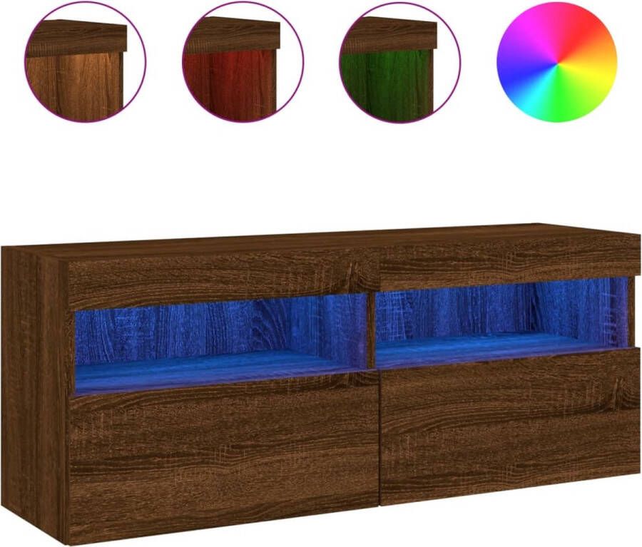 VidaXL -Tv-wandmeubel-met-LED-verlichting-100x30x40-cm-bruineikenkleur - Foto 4