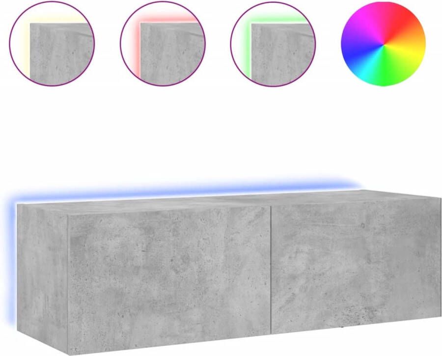 VidaXL -Tv-wandmeubel-met-LED-verlichting-100x35x31-cm-betongrijs - Foto 4