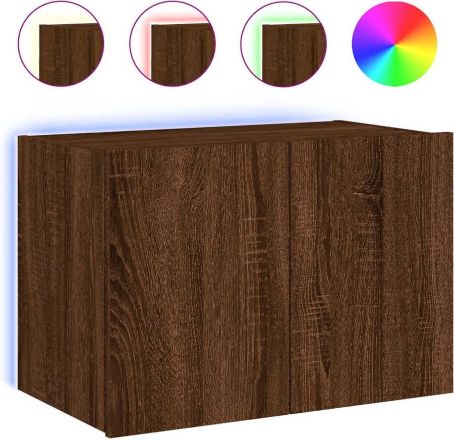 VidaXL Tv-meubel LED 60x35x41 cm bruin eiken Tv-meubel Wandmontage Led-verlichting Bruin Houten Tv-meubel